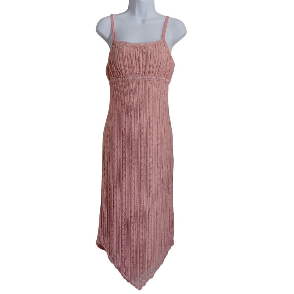 Y2k Womens Empire Cottage Fairy Asymmetrical Mid Dress Pink M